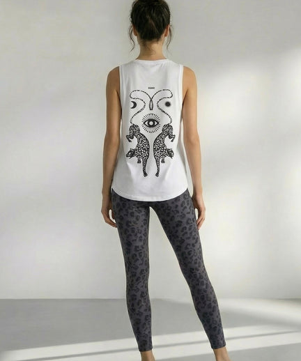 Yoga Athletic Tank 2.0 Cosmic Leopard Bio Baumwolle Tencel™ Tara - weiß | color:weiss | yoga damen athletic tank tara | bio baumwolle tencel | tank top cosmic leopard | yoga damen tank top nachhaltig