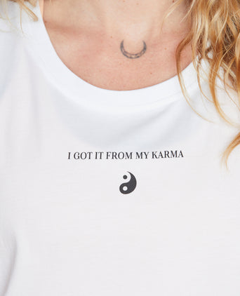 Yoga Athletic Tank I Got It From My Karma by Angélique Poulain Bio Baumwolle Tencel™ Tara - weiß | color:weiß | Yoga Athletic Tank I Got It From My Karma by Angélique Poulain Bio Baumwolle Tencel™ Tara |108 print | yoga damen tank top nachhaltig