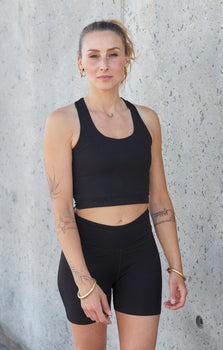 Yoga Basic Bra Long Tencel™ Organic Cotton Cali - black | color:schwarz | yoga damen basic long bh cali | tencel bio baumwolle | bra basic | yoga damen bh nachhaltig