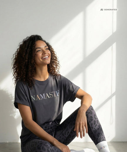 Yoga Boxy T-Shirt Namaste Bio Baumwolle Tencel™ Sora - grau Yoga Boxy T-Shirt Namaste Bio Baumwolle Tencel™ Sora - grau – AI GENERATED / KI-GENERIERT