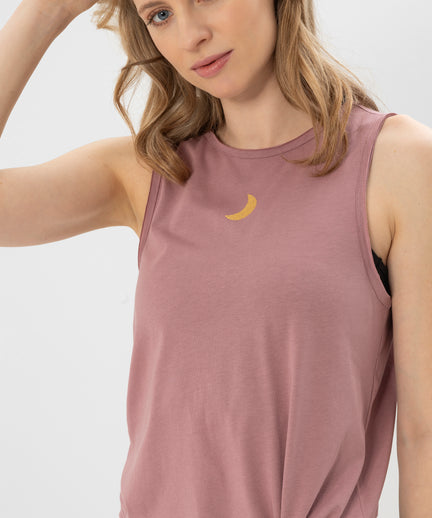 | color:rosa | yoga damen loose knoten tank top tari | bio baumwolle tencel | top moon knoten | yoga damen tank top nachhaltig