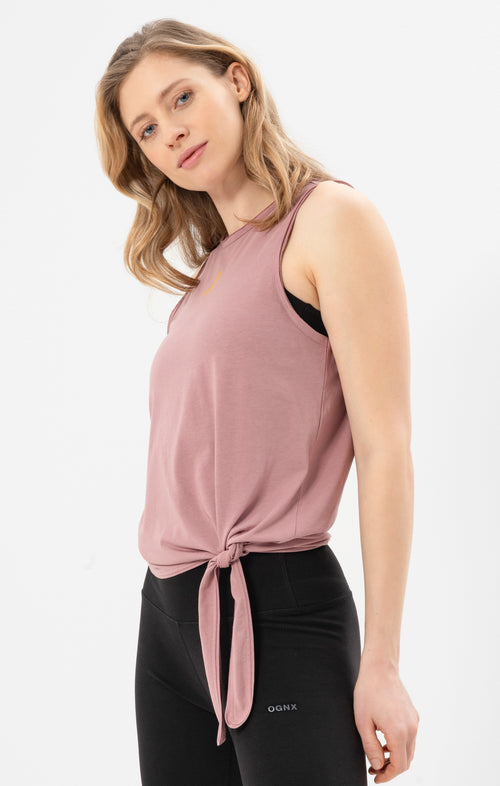 | color:rosa | yoga damen loose knoten tank top tari | bio baumwolle tencel | top moon knoten | yoga damen tank top nachhaltig