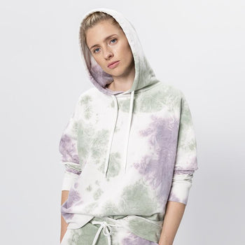 Batik Hoodie Bio Baumwolle - weiss | color:grün |Batik Hoodie grün lila