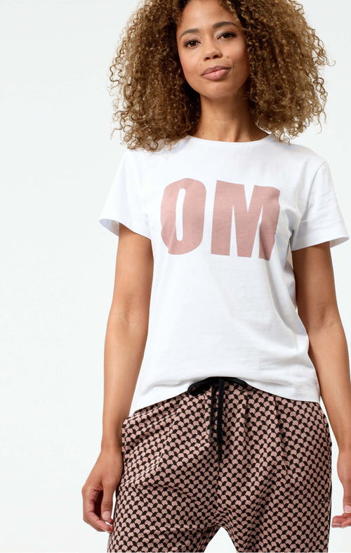 | color:rosa |yoga t-shirt OM weiß mit rosa print