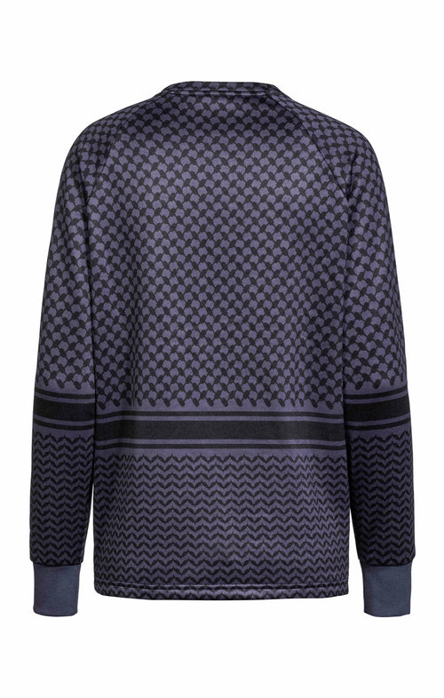 | color:blau |sweater mit keffiah muster blau