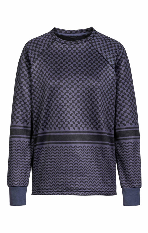 | color:blau |sweater mit keffiah muster blau