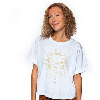 Boxy T-Shirt Leopard by Ranja Weis - white | color:weiß |yoga t-shirt ranja weis yoga |t-shirt leopard