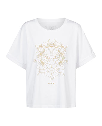 Boxy T-Shirt Leopard by Ranja Weis - weiß | color:weiß |yoga t-shirt ranja weis yoga |t-shirt leopard