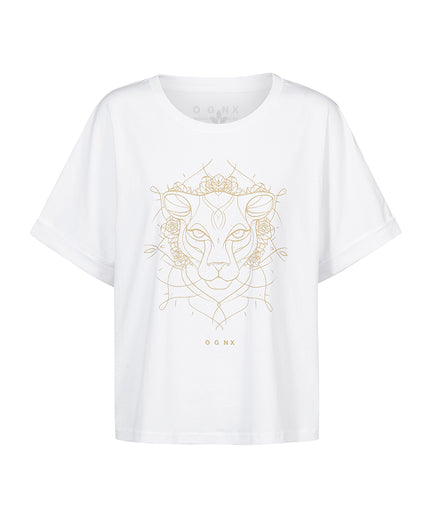 Boxy T-Shirt Leopard by Ranja Weis - weiß | color:weiß |yoga t-shirt ranja weis yoga |t-shirt leopard