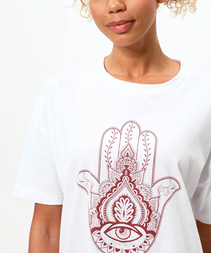 Soft Boyfriend T-Shirt Hamsa Bio Baumwolle - weiß | color:weiß |yoga tshirt hamsa hand weiß bio baumwolle