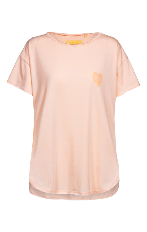 | color:rosa | yoga damen loose t-shirt sue | bio baumwolle tencel | t-shirt buddha OM | yoga damen t-shirt nachhaltig