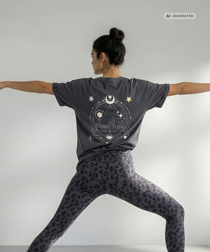 Yoga Boxy T-Shirt Cosmic Flow Bio Baumwolle Tencel™ Sora - grau – AI GENERATED / KI-GENERIERT