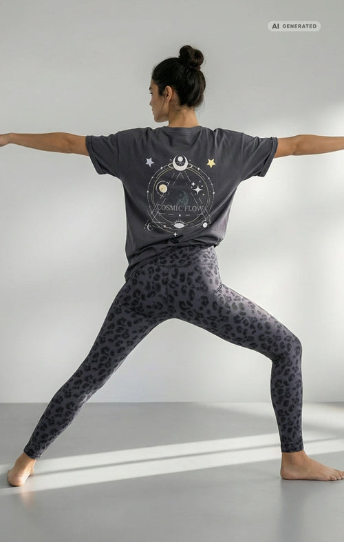 Yoga Boxy T-Shirt Cosmic Flow Bio Baumwolle Tencel™ Sora - grau – AI GENERATED / KI-GENERIERT