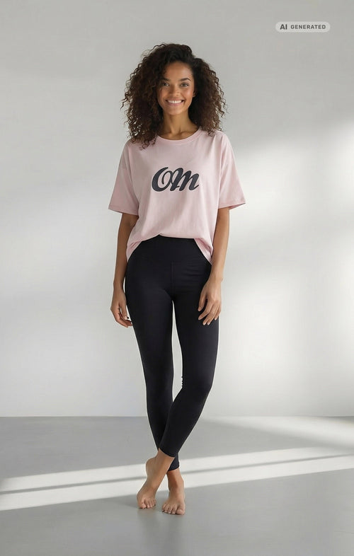 Yoga Boxy T-Shirt OM Bio Baumwolle Tencel™ Sora - rosa – AI GENERATED / KI-GENERIERT