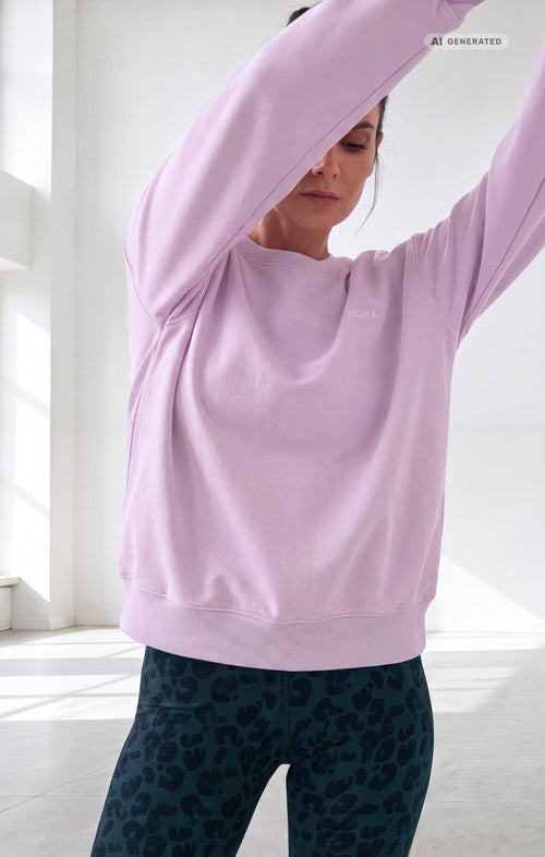 Yoga Boxy Sweater OH MY OM Bio Baumwolle Philia - lila – AI GENERATED / KI-GENERIERT