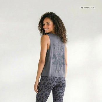 Yoga Boxy Tank Cosmic Leopard Bio Baumwolle Tencel™ Tula - grau – AI GENERATED / KI-GENERIERT