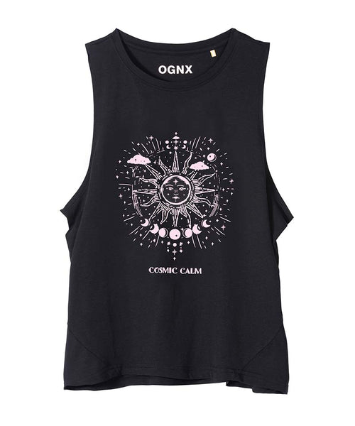 | color:grau | yoga damen boxy tank cosmic leopard | bio baumwolle tencel | yoga boxy tank top | yoga oberteil nachhaltig